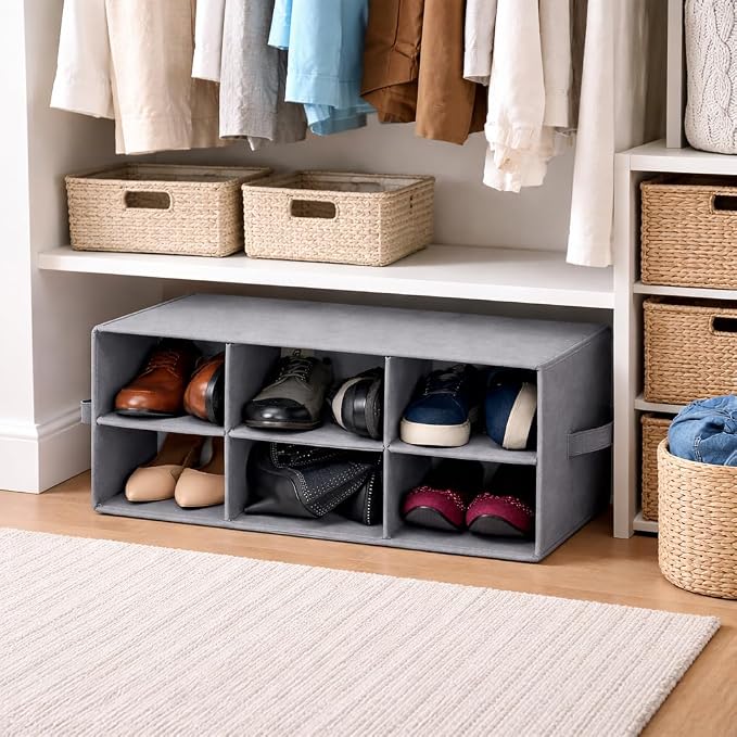 Sorbus Shoe Organizer Bin, 6 Section Cubby Shoe Shelves, Foldable Portable Detachable Closet Organizer Storage for Home Organization