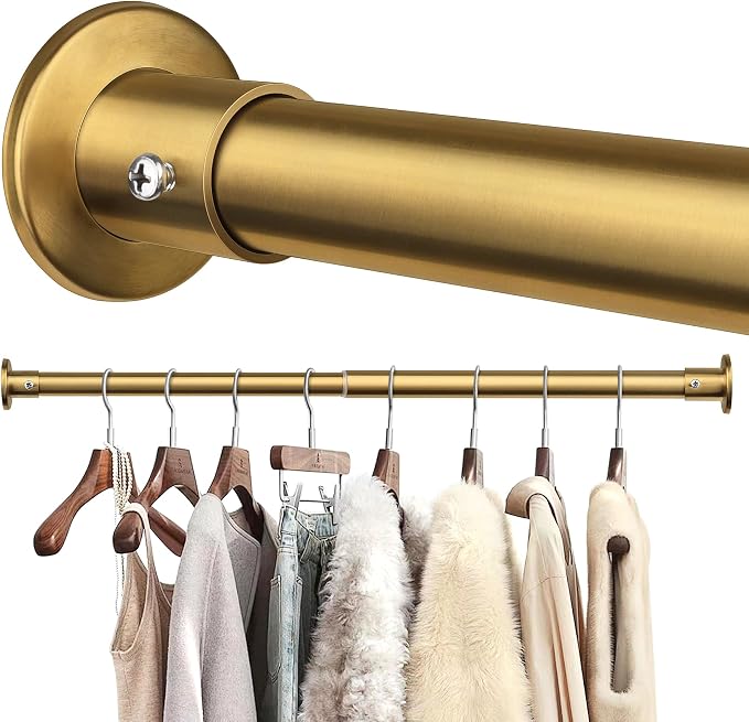 Closet Rods For Hanging Clothes, 17-76 Inch Adjustable Closet Rod, Stainless Steel Heavy Duty Closet Hanging Rod-Gold