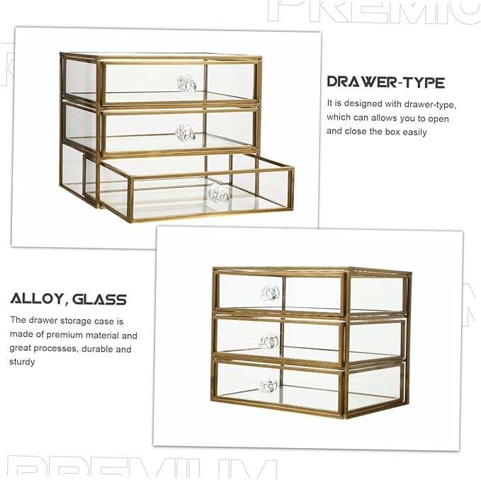 UKCOCO Transparent Drawer Jewelry Storage Box Nordic Style Desktop Organizer with Premium Alloy Frame Compact Space Saving Design for Home and Dormitory Use and Stylish Display Case