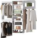 Modular Closet System, 60" Wide Closet Organizer System with Towers and Hanging, Wood Closet Tower Storage for Walk In Closets, Wall Mounted Wardrobe Organizer Kit System, Bedroom, White