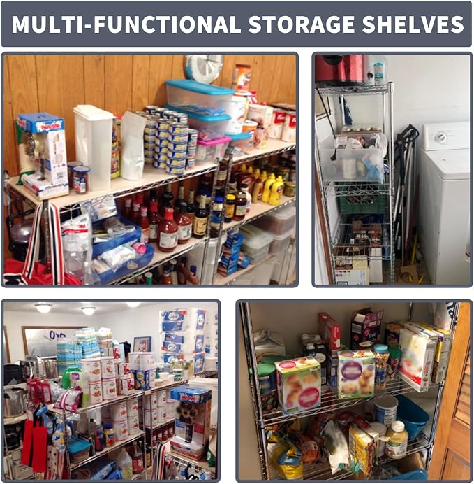 5-Tier Shelving Unit Adjustable Metal Shelves 48" H Storage Rack Wire Shelf for Pantry Kitchen Closet Organization Space Saving, 750LB Capacity, 11.6" D x 21.5" W x 47.6" H, Chrome