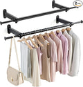 Luxspire Wall Mounted Clothes Rack, Industrial Pipe Clothing Rack, 28" Heavy Duty Extendable Iron Garment Bar, Multi-Purpose Hanging Rods for Clothes Bedroom, Laundry Room, Closet 2 Pack, Black