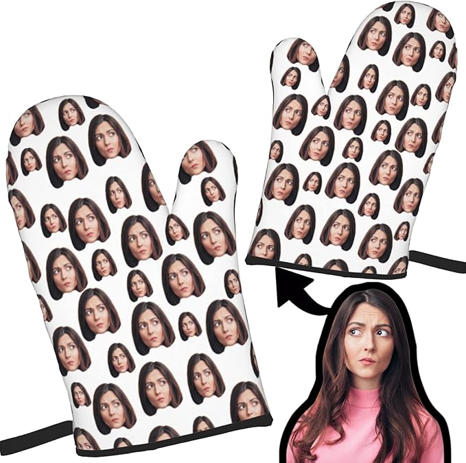 Custom Oven Mitts Personalized with Your Face Baking Gifts for Women for Kitchen Cooking BBQ Grillin-Style2, 2 Oven Mitts