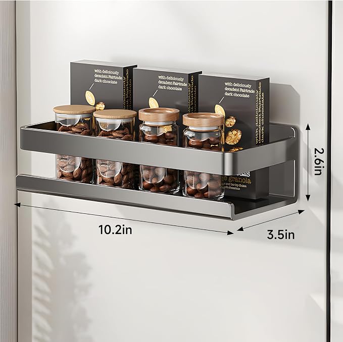 4 Pack Metal Magnetic Shelf, Small Kitchen Organization | Include Magnetic Spice Rack for Refrigerator,Magnetic Paper Towel Holder,Magnetic Hooks,Space-saving Storage rack