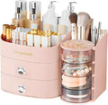 XIAPIA Makeup Organizer Countertop, Make Up Organizer for Vanity | Skincare & Cosmetic Organizers with Drawers, Bathroom Storage for Brush Holder|Lipstick|Jewelry, Ideal Gift for Women, Pink