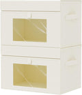 Storage Bins with Lids, Cube Organizer Basket with Window, Closet Boxes with Carrying 2 Handles and Sturdy PP Support Plate, 2 Pack, Beige, 15 x 9.8 x 9.8 In, XSNY17BEL-2