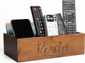 LBEMEY Acacia Wood Remote Control Holder Caddy, TV Organizer for Table, Vintage Farmhouse Desk Caddy (Brown-for 6+ Controls)