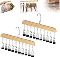Closet Organizer with 10 Clips, Space Saving Hanging Closet Organizer, Space-Saving Hat Scarf Clothespins for Jeans Skirts Socks Pant Hangers with Clips (Wood-10 Clips, 2PCS)