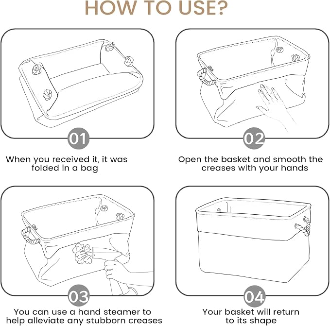 Large Storage Baskets- 15.7x11.8x8.26 inch Storage Bins for Shelves and Closet Organizing, Foldable Fabric Bin for Home Organization Clothes and Laundry (6-Pack, White&Khaki)