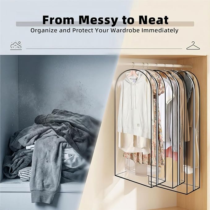 Clear Garment Bags for Hanging Clothes 3-piece set(43,50,60) inches Storage Bags With Zipper for Shirts, Suit,Jackets,Coats,sweater,Long Dresses,wedding,gowns,etc.