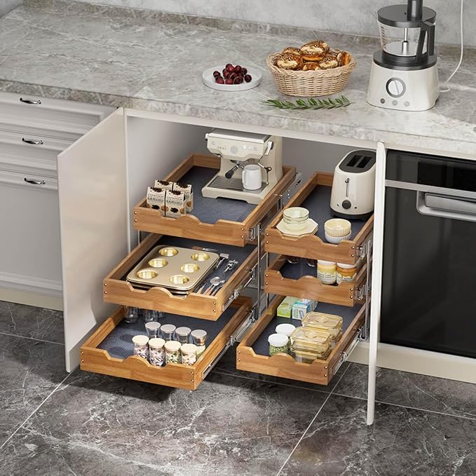 OCG Pull Out Cabinet Drawer 11" W x 21" D, 3 Tier Pull Out Cabinet Organizer, Heavy-Duty Slide Out Drawer for Cabinets, Base Cabinet Organization for Kitchen, Pantry, Bathroom