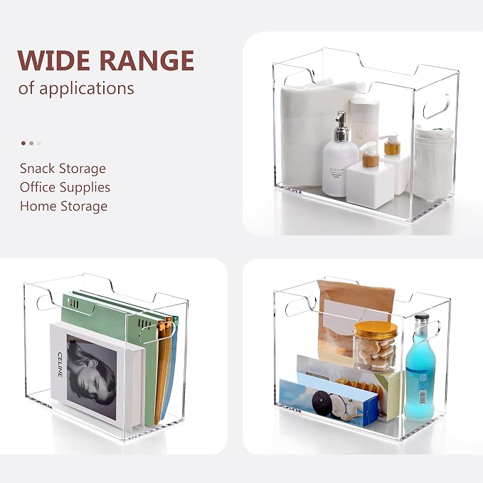 Acrylic Hanging File Organizer, Letter Size Clear Magazine Rack Folders Holder, Large Capacity Storage Box for Desk Office School, No Assembly Required