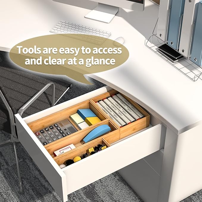 Bamboo Kitchen Drawer Organizer 9"x 3", Wooden Stackable Silverware Tray | Utensil Organizer Cutlery Holder for Kitchen, Wooden Storage Box for Bathroom, Multi-Use Storage Bins Dividers for Office