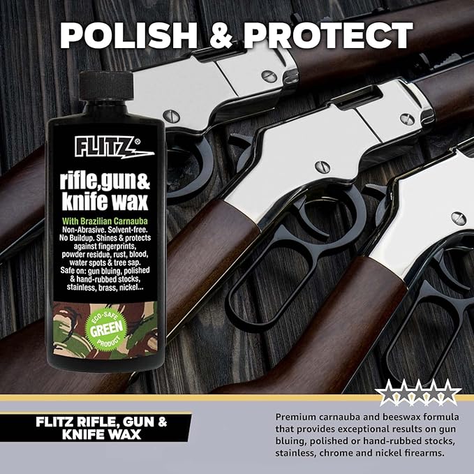 Flitz Rifle, Gun, Knife Wax - 7.6oz Bottle of USA-Made, Premium Beeswax & Carnauba Wax to Polish, Protect, & Remove Water Stains, Fingerprints, Rust - Non-Abrasive, Water-Based Gun Stock Wax (1 Pack)