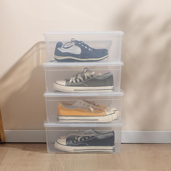 novelinks 12 Pack 6 Quart Clear Plastic Storage Bins with Lids, Shoe Boxes | Shoe Bins, Shoe Containers, Clear Shoe Storage Boxes, Shoe Boxes Clear Plastic Stackable, Craft Organizers and Storage
