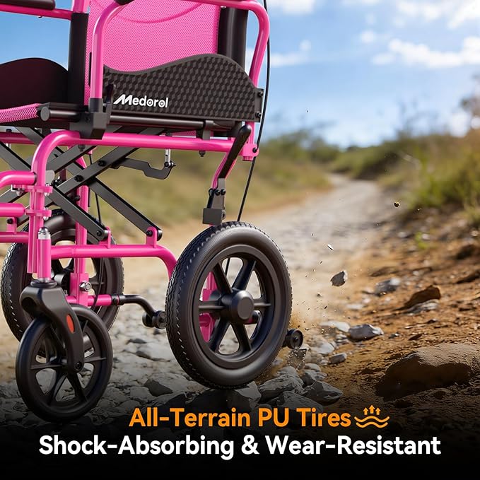 Lightweight Transport Wheelchair for Adults, Versatile Transport Wheel Chair, Supports 300 lbs, Self-Braking, Foldable & Portable, for Seniors, Elderly and Disabled
