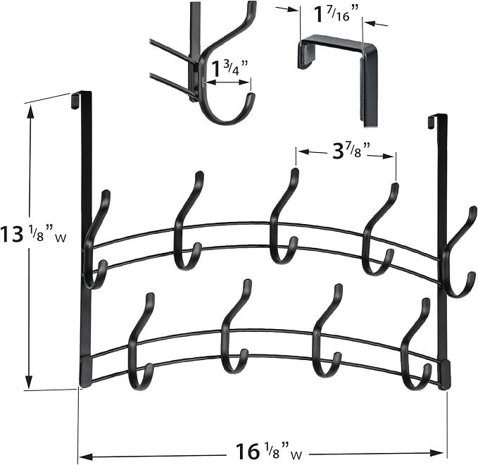 LYNK Professional® Home™ Over the Door Hooks - 18 Hook – Over the Door Coat Rack - Over the Door Hanger - Hanging Towels or Clothes - Bathroom, Bedroom, Laundry Room - Lifetime Ltd. Warranty, Black