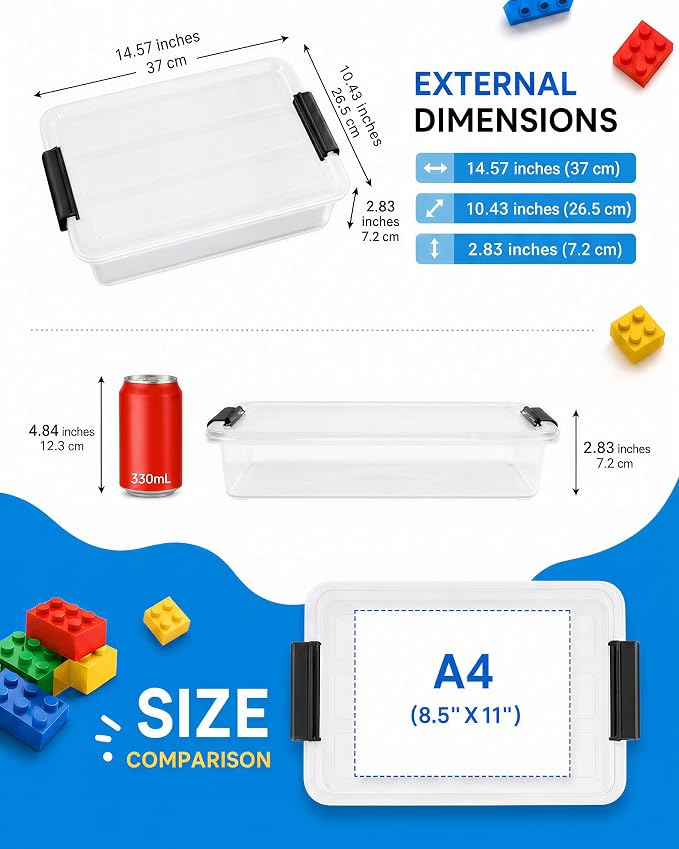 AREYZIN 6 Qt Clear Storage Bins with Lids,Stackable Plastic Storage Containers with Secure Latches,Multi-Purpose Classroom Storage Organizer for Craft Supplies,Paper & Office Stationery,6 Pack,Black
