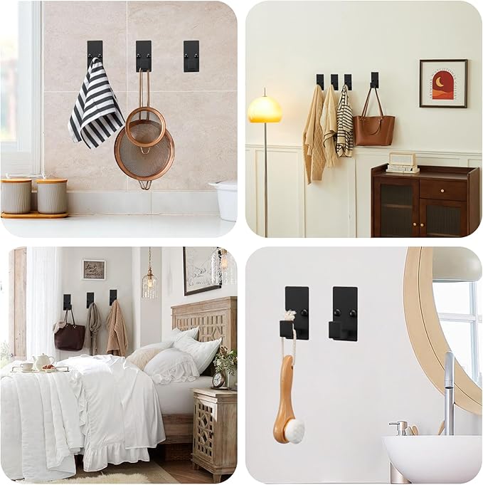 TocTen 7 Pcs Bathroom Hardware Set, Thicken Stainless Steel Towel Bar Set-Includes 2Bath Towel Racks+Towel Holder+Toilet Paper Holder+3 Robe Towel Hooks, Wall Mounted Bathroom Accessories Kit(Black)