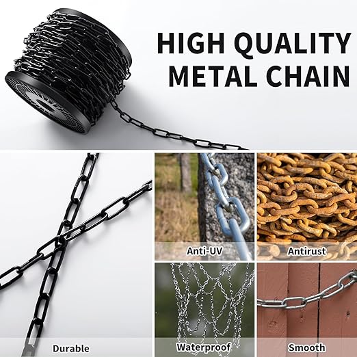 100 ft 1/12" Metal Hanging Chains Fixture Chain Decorative Chain Light Duty Chain Utility Chains for Hanging Plants, Basket, Light Fixture, Chandelier, Lamp (2mm 100ft)