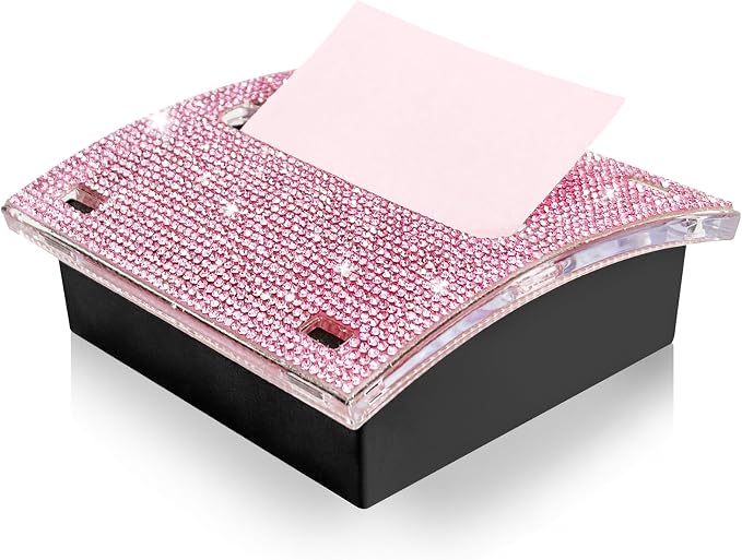 Pink Rhinestone Sticky Note Dispenser 4x4 Inches | Bling Pop-Up Memo Holder for Office Desk, Cute Desktop Organizer, Employee Coworker Gift, Home Supplies