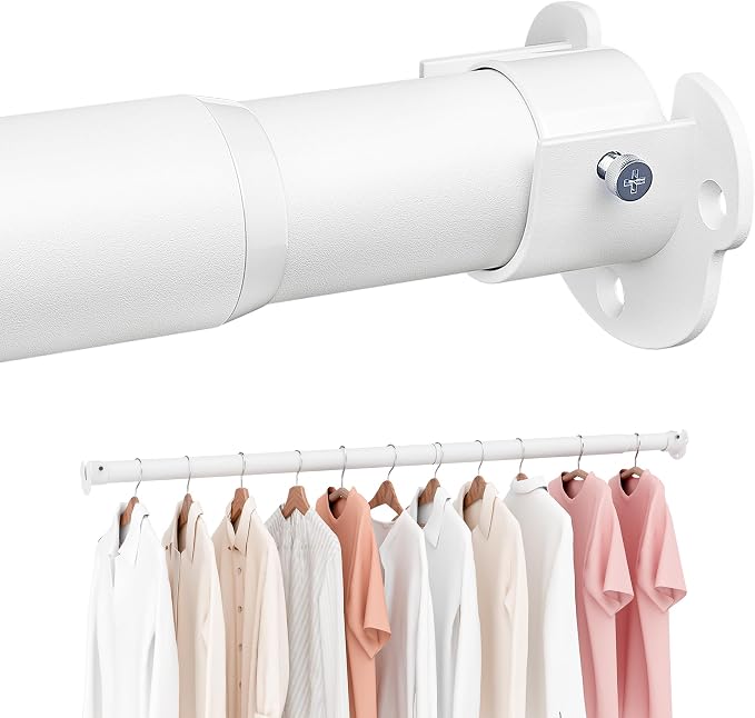 ENJOYBASICS Closet Rods for Hanging Clothes, 17 to 67 Inches Stepless Adjustable Closet Pole, 1.3 Inches Heavy Duty Clothes Rod for Wardrobes, Bathroom, Laundry and Windows, White