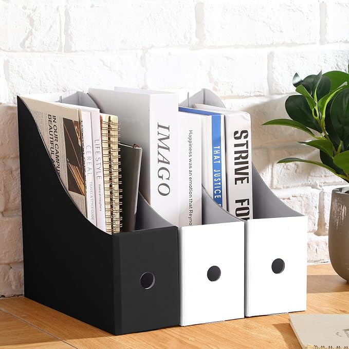 Thenshop 24 Pcs Cardboard Magazine File Holder Organizer, Desk File Organizer Box Foldable Book Bin Papers Storage Folder with Label for School Classroom Office Supplies(Classic,Black and White)