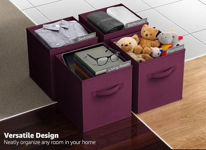 Sorbus Foldable Storage Cubes - 6 Fabric Baskets for Organizing Pantry, Closet, Shelf, Nursery, Playroom, Toy Box, Cubby - 11 Inch Dual Handle Collapsible Closet Organizers and Storage Bins (Purple)
