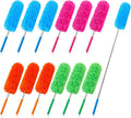 Tanlade 12 Pcs Microfiber Feather Duster for Cleaning, Extendable 13-31 Inch Ceiling Fan Duster with Bendable Head, Washable Tools for Ceiling Fans, Furniture, Car, Cobwebs (Stylish Color)