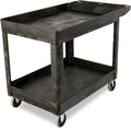 Rubbermaid Commercial Products 2-Shelf Utility/Service Cart, Medium, Black, Lipped Shelves, Ergonomic Handle, 500 lbs. Capacity, for Warehouse/Garage/Cleaning/Manufacturing