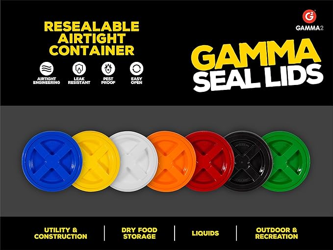 Gamma2 Seal Lid - Pet Food Storage Container Lids - Fits 3.5, 5, 6, & 7 Gallon Buckets, White, 4122E, Made in USA, Fits a 3.5 to 7 Gallon Bucket