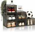 Translucent Black Shoe Storage Boxes, 2026 2nd Gen Thickened Hard Plastic Stackable Organizer with Magnetic Door, Folding Shoe Racks for Closet, Premium Sneaker Display Cases, 6 Pack