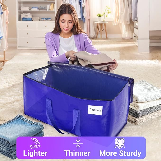 FabSpace Moving Storage Bags, Moving Supplies Packing Boxes for Moving, Camping, College Dorm Room Essentials for Girls, Blue Tote Bags, Heavy-Duty Storage Bins With Lids And Zippers, 125L 6 Pack