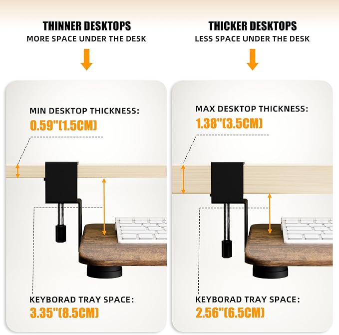ERGOMAKER Keyboard Tray Under Desk, Pull Out Keyboard Tray with C Clamp Mount, 25.6" (29.7" Including Clamps) x 11.8" Slide-Out Platform Computer Drawer for Typing, Keyboard & Mouse Tray, Rustic Brown