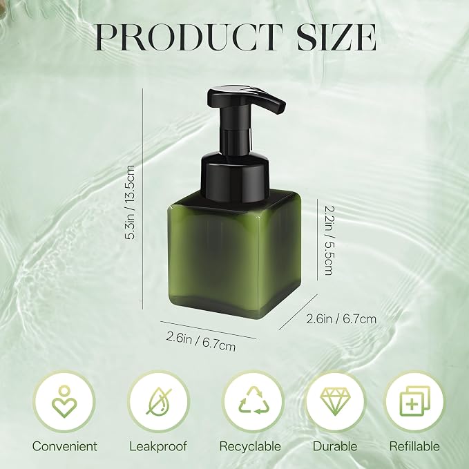 30 Pcs 8.5 oz Foaming Soap Dispenser Plastic Foaming Pump Bottle, Refillable Dispenser with Plastic Pump, Empty Hand Bottles for Liquid Soap, Shampoo, Bathroom,Hotel,Restaurant (30, Green)