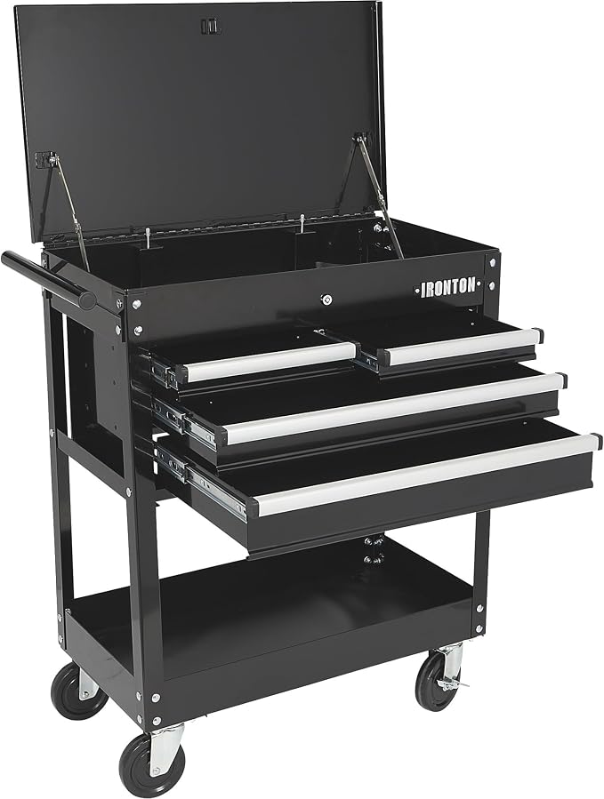 Ironton Slide-Top Mobile Tool Chest, 4 Locking Drawers, Powder-Coat | Rust-resistant finish, Fully opening slide top, Rolling mobility, Secure garage/shop storage, Quick-access organization