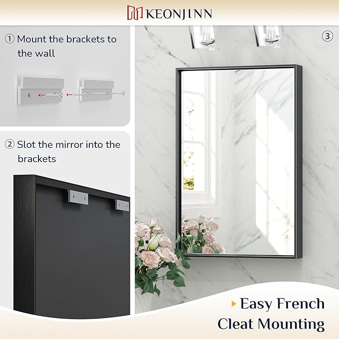 Keonjinn Black Bathroom Mirror 30 x 36 Inch, Metal Frame Black Mirrors for Bathroom Sink, Rectangular Square Corner, Modern Farmhouse, Rectangle Vanity Mirror for Wall(Horizontal/Vertical)