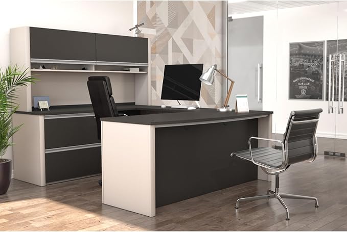 BESTAR Connexion U-Shaped Workstation with Two Oversized Pedestals, Slate/Sandstone | With Two Oversized Pedestals; Durable 1" grade work surface with melamine finish that resist scratches