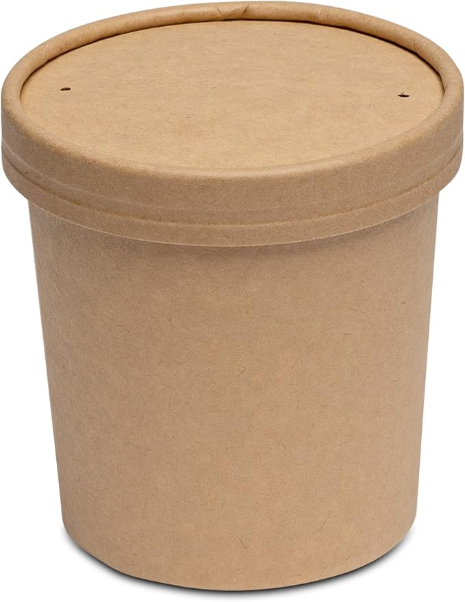 GUSTO 16 oz. Kraft Paper Food Containers with Vented Lids - [50 Count] To Go Hot Soup Bowls, Disposable Ice Cream Cups, Ideal for Hot and Cold Foods- (Formerly Comfy Package)