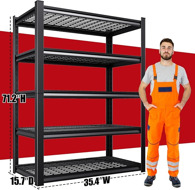 Set of 2 71"H Garage Shelving-3000LBS 5 Tier Storage Shelves,Adjustable Heavy Duty Metal Shelving Unit and Storage Large Wire Rack,Utility Steel Shelf For Shop Warehouse Industrial Pantry 71"x35"x16"