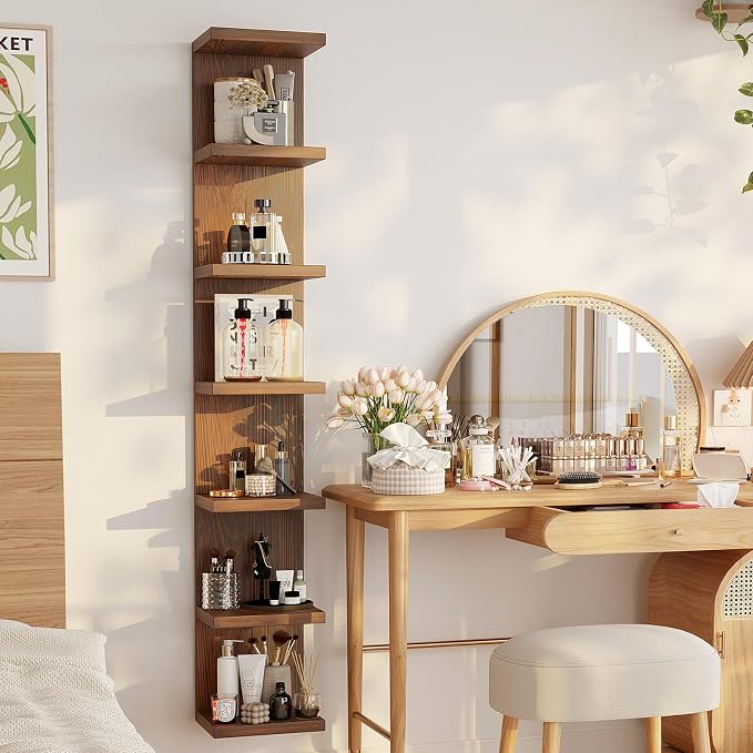 LitaEther Wood Wall Shelf Units,7 Tier Lack Floating Shelves,Rustic Bookshelf for Home, Bedroom, Living Room