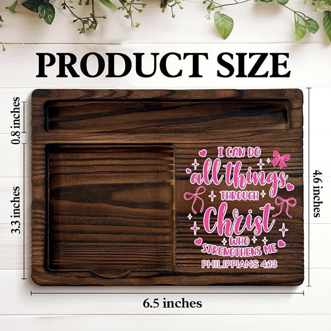Christian Pink Bow Coquette Sticky Note Holder Bible Verse Philippians 4:13 Post It Note Dispenser for Office Home Desk Decor, Christian Religious Gifts for Women Girls Sister Friends Coworker