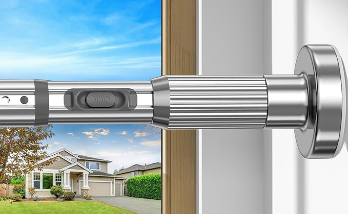 Silver Tension Curtain Rod 41-118In(4-9Ft), Outdoor Curtain Rod No Drilling for Window or Patio,Heavy Duty Shower Rod for Bathroom,Rod Diameter 1.26In-One-bond stretching