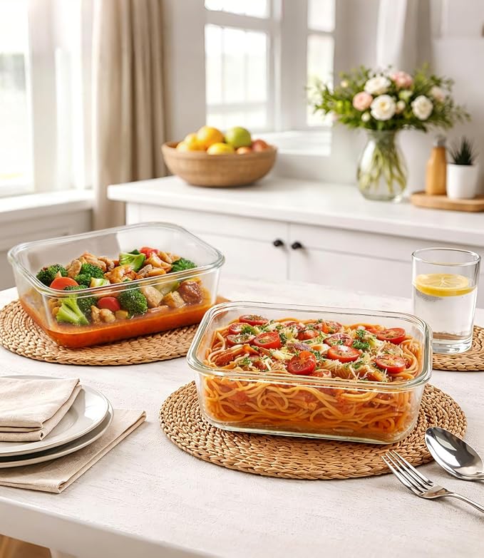 2 Pack 63oz Large Glass Food Storage Containers with Lids, Leak-Proof & Airtight Meal Prep Food Container Set for Family Meal, Leftovers, Baking, Microwave, Oven, Freezer & Dishwasher Safe