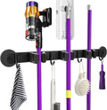 Magnetic Broom Holder Wall Mount - Heavy Duty Non-Slip Mop Hanger with 4 Hooks And 3 Rack, No Drill Tool Organizer for Refrigerator,Garage,Laundry Room (Black, 3Racks 4Hooks)