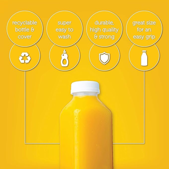 Disposable Plastic Juice Bottles-16 Oz with Lids | 48 Pack | for Water, Orange Apple Lemon Juicing, Smoothies, Milk, Reusable, BPA Free, Tamper-Proof Caps, Catering, Takeout