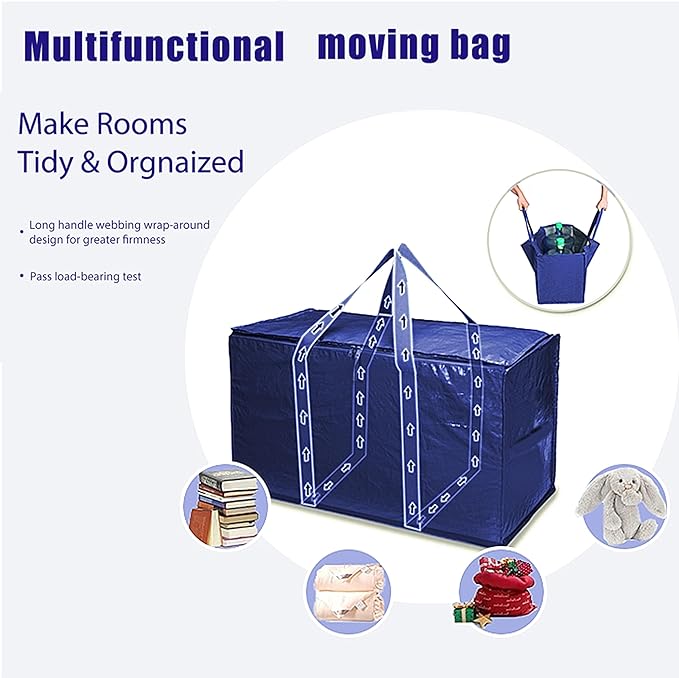 Extra Heavy Duty Moving Bags - 23 Gallon Extra Large Storage Bags 65 lbs Capacity, Waterproof Foldable Packing Bags for College Students, Camping & Closet Organization (6PCS Flip zipper)