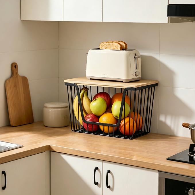 1 Pack Fruit Basket for Kitchen Counter, Stackable Pantry Organizers Storage, Large Wire Storage Basket Suitable for Storing Fruits, Onions, Potatoes, and Vegetables