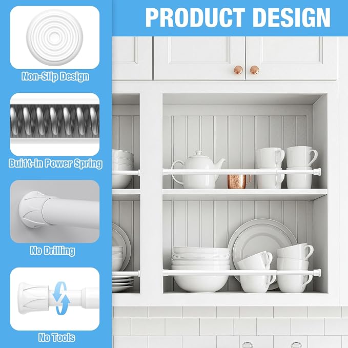 6 Pack Spring Tension Curtain Rods 28-48 Inches,5/8" Diameter White Spring Load Adjustable Expandable,Small Short Tension Curtain Rod for Windows,Kitchen,Doorway,Bathroom,Cupboard Bars
