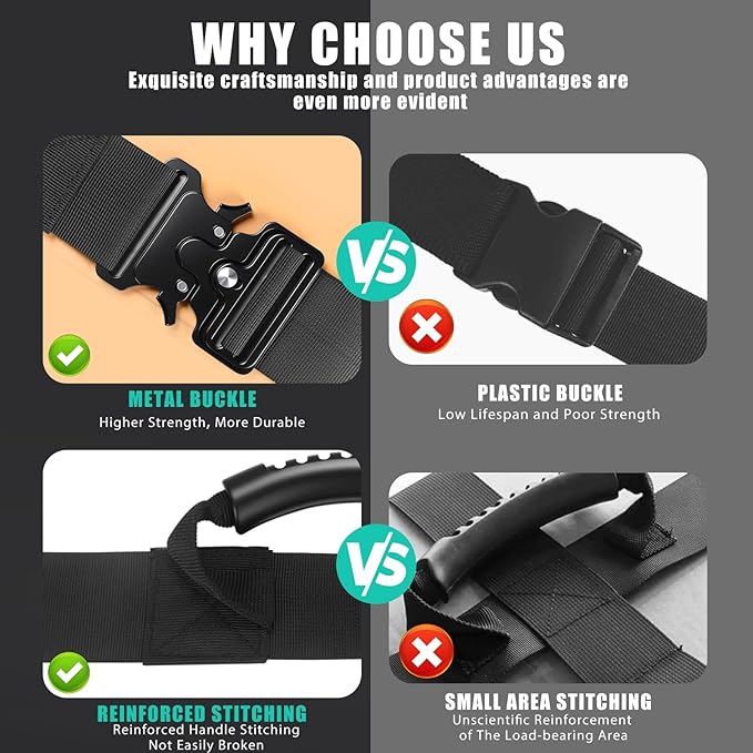2 Pack Heavy Duty Box Carry Straps with Handle - Adjustable Metal Buckle Lifting Straps for Moving, Battery Boxes & Heavy Items (74.8 Inch)
